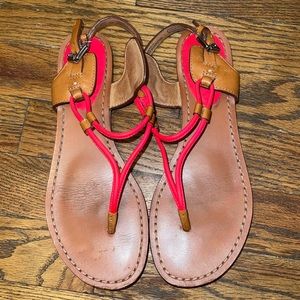 Coach Coco Fluorescent Matte Pink Ginger Brown Leather Thong Sandal 6.5